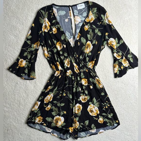 Everly Black and Yellow Rose Romper - Picture 5 of 7